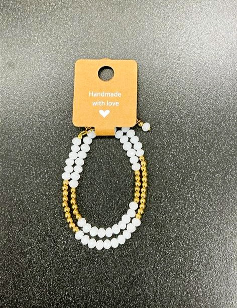 Handmade White & Gold Dual Strand Bracelet
